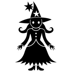 Fototapeta premium Halloween black simple minimalistic witch silhouette vector, white background