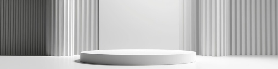 Fototapeta premium Pure White 3D Product Display Platform with Gold Base on a Light Background, Featuring Abstract Geometric Design and Minimalist Rendering. Perfect for Studio Backdrops, National Shopping Promos, and H