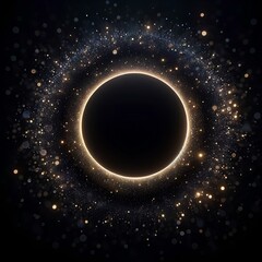Obraz premium A black background featuring a circular dark void in the center, surrounded by a multitude of tiny, glowing particles that create a mesmerizing 