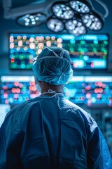 Obraz premium Surgeon in Operating Room with Advanced Medical Equipment and Monitoring Systems
