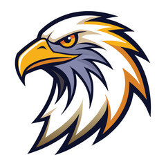 Obraz premium A cartoon illustration of an eagle head mascot, featuring a fierce expression and a white and yellow feathered design.