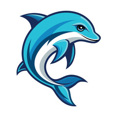 Obraz premium A cartoon blue dolphin jumping out of the water with its mouth open, ready to leap forward. The dolphin has a white belly and is outlined in black.