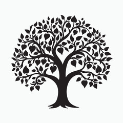 black silhouette of a apple tree isolated white background