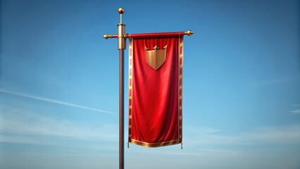 red medieval flag hanging vertically on a blank pole, game design, mockup, isolated, pennon, medieval, vertical, flag, red, hanging,design, mockup, template, poster, banner, background