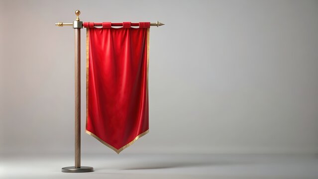 red medieval flag hanging vertically on a blank pole, game design, mockup, isolated, pennon, medieval, vertical, flag, red, hanging,design, mockup, template, poster, banner, background