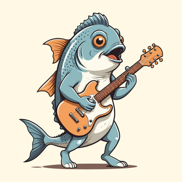 Playful Bass Fish Playing the Guitar
