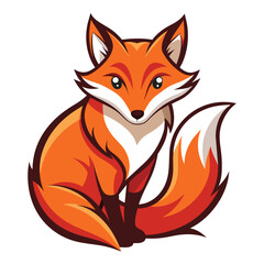 Obraz premium A cartoon illustration of an orange fox sitting on a white background. The fox has a bushy tail and a cute, friendly expression.