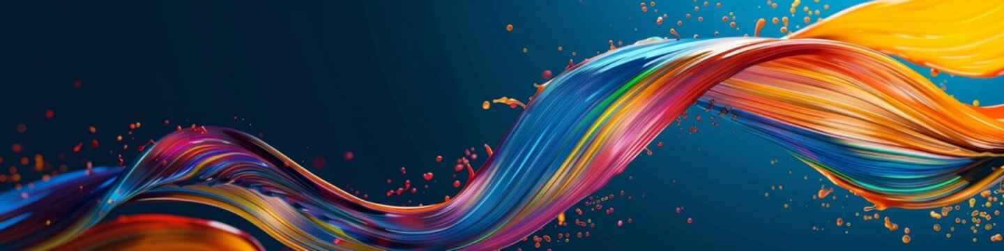 Colorful Brush Stroke Paint Ribbon Swirl Abstract Splash Background with Wave Design. Featuring Vivid Brush Strokes and Rainbow Elements, Perfect for Technology, National Shopping Promos, and Holiday 