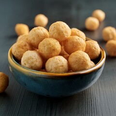 Salty cheese puffs or balls snack