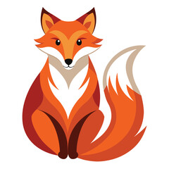 Obraz premium A digital illustration of an orange fox sitting with its tail curved behind it. The fox has a white chest and white accents on its tail.
