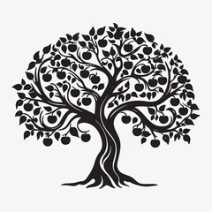 Obraz premium black silhouette of a apple tree isolated white background
