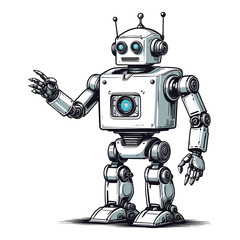 Playful Retro Robot with Blue Eyes Vintage Illustration
