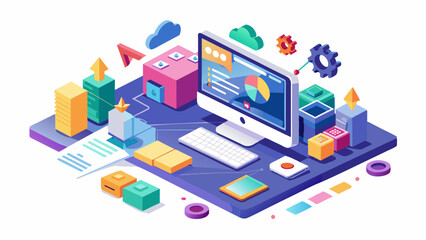 Fototapeta premium Isometric Data Analysis and Business Intelligence Concept Illustration