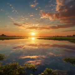 Obraz premium sunset over the river