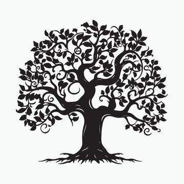 recommend clip art: black silhouette of a apple tree isolated white background