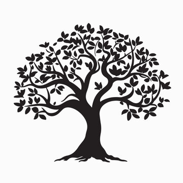 recommend clip art: black silhouette of a apple tree isolated white background
