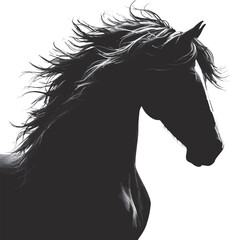 silhouette horse black and white with white background