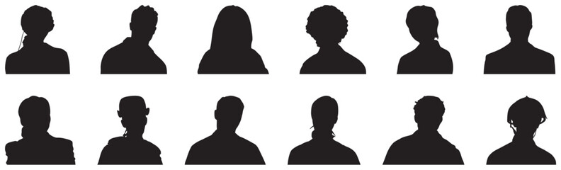 Silhouette set of persons, avatars, people heads.