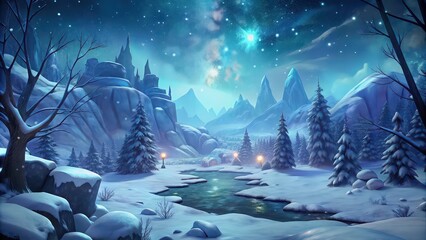 Winter landscape featuring a fantasy background with cold, snowy weather in a wilderness environment , winter, landscape,digital art, background, fantasy, wallpaper, nature, cold, snow