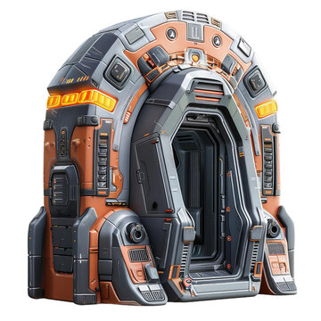 recommend clip art: A docking port clipart, spaceship item, 3D illustration, with hatch, isolated on white background