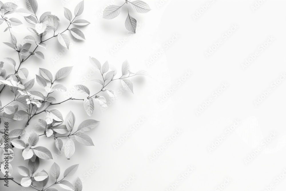 Wall mural a white background with a branch of leaves on it