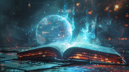 Innovative digital book for education, incorporating futuristic virtual reality elements