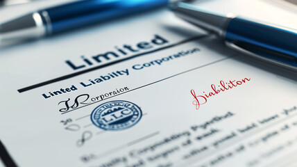 Legal gavel, scales, and LLC documents, highlighting legal aspects of limited liability corporations and protection.