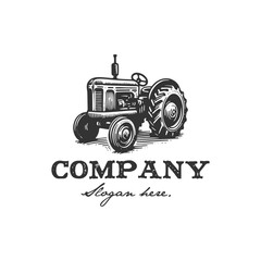 vintage design logo tractor farm hand drawn vector illustration © Dreamer