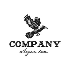 vintage design logo crow hand drawn vector illustration