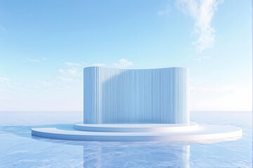 Fototapeta premium Cloud background podium blue 3d product sky white display platform render abstract stage pastel scene. Podium stand light minimal cloud background studio dreamy pedestal backdrop png smoke geometric.