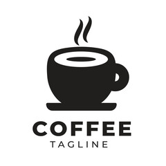 A coffee cup with a small saucer underneath, at the top of the cup represents hot smoke. The logo can be used for a retro vintage style restaurant