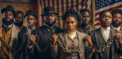 Group in chains protesting historical injustice
