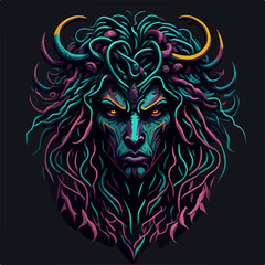 A striking Medusa logo, featuring the Greek gorgon with serpent hair and a fierce gaze, embodies mystique and danger, perfect for a bold and memorable emblem.