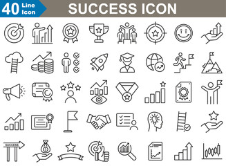 Success Symbol line Icons set.  Success and Achievement, business development, victory, and award. vector illustration
