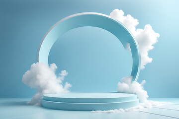  Cloud background podium blue 3d product sky white display platform render abstract stage pastel scene. Podium stand light minimal cloud background studio dreamy pedestal backdrop png smoke geometric.