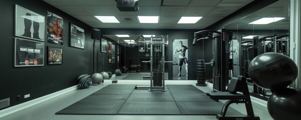 A wellequipped home gym inspires motivation and dedication to fitness in a stylish, modern setting AIG59