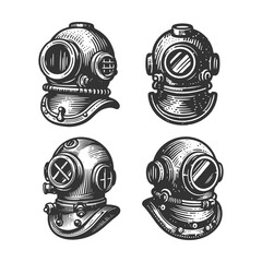vintage design dive helmet hand drawn vector illustration