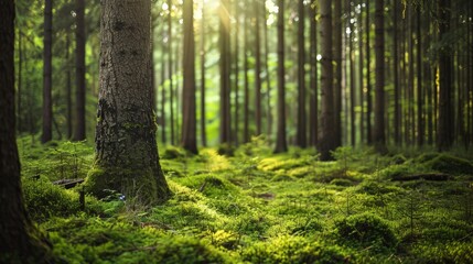 Fototapeta premium Forest ecosystems, with their interdependent relationships between plants, animals, and microorganisms, exemplify the complexity and balance of nature.