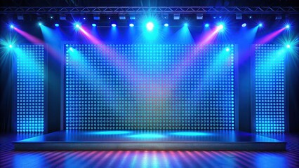 of a bright color screen in a blue stage with light effects , technology, digital, screen, blue, stage, light effects, mockup, banner,colorful, vibrant, modern, abstract, design, backdrop
