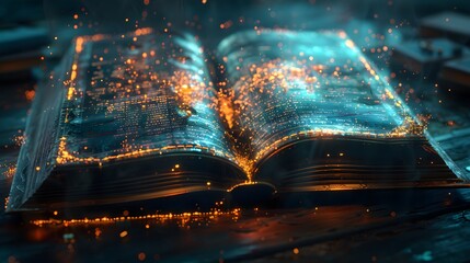 High tech book with advanced digital technology and a futuristic approach to education