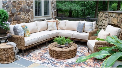 Outdoor Sectional Sofa with Wicker and Cushions