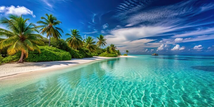 Tropical paradise with crystal clear turquoise water and white sandy beach on the exotic island of the Maldives, Maldives, beach, tropical, paradise, crystal clear water, white sand, exotic