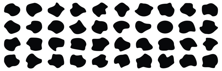 Blob shape organic, vector illustration set. Collection from abstract forms for design. Organic black blobs of irregular shape. Abstract blotch, inkblot and pebble silhouettes.
