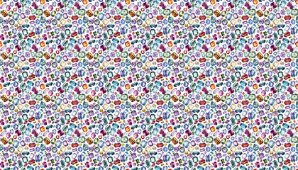 Fototapeta premium A pattern of colorful gemstones scattered on white background, arranged in random patterns, with no clear outline or shape