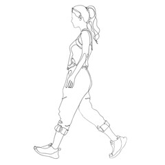 Line art of Young man is walking, continous line