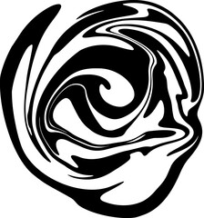 Abstract black liquid spiral. The silhouette of the distorted swirl, liquid paint effect. Abstract background, design element.