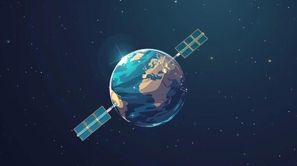 Illustration of Earth with a satellite in space highlighting global communication and technology advancements.