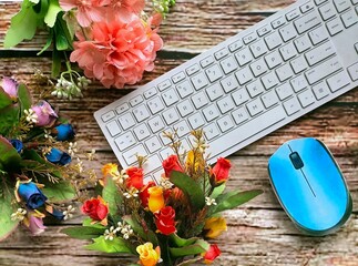 Computer keyboard and mouse on the table