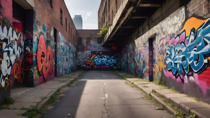 Fototapeta premium Venture into the heart of the city to capture the raw beauty of urban environments. Look for graffiti-covered walls, abandoned buildings, and bustling street scenes.