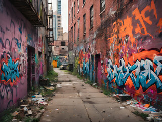 Fototapeta premium Venture into the heart of the city to capture the raw beauty of urban environments. Look for graffiti-covered walls, abandoned buildings, and bustling street scenes.